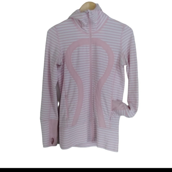 Lululemon in stride jacket ๐ธ pink + white stripe size 6 - Picture 11 of 11